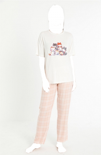 Kadın Baskılı Kısa Kollu Pijama Takım Tampap 4084 4084-04 Somon