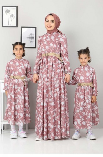 Çiçekli Çocuk Elbise 10025 Gül Kurusu