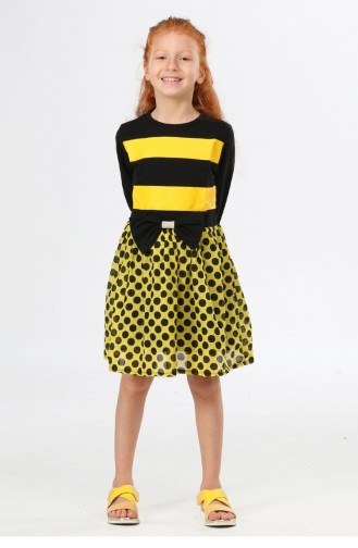 Bee Dotted Kız Çocuk Elbise Karışık Renkli