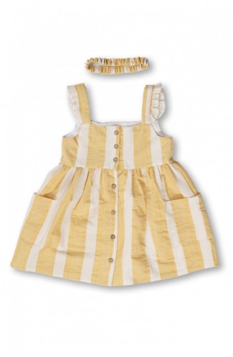 Yellow Children`s Dress 22SUM-074.Sarı Çizgili