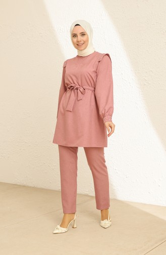 Taş Detaylı Tunik Pantolon İkili Takım 2207-03 Gül Kurusu