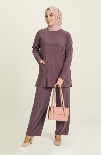Sandy Kumaş Cepli Tunik Pantolon İkili Takım 5407-05 Gül Kurusu