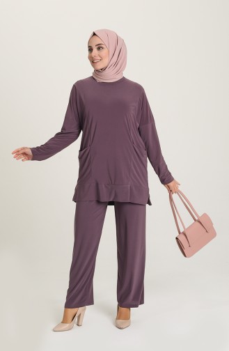 Sandy Kumaş Cepli Tunik Pantolon İkili Takım 5407-05 Gül Kurusu