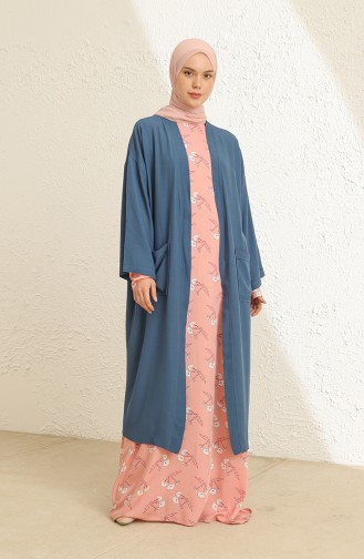 Cepli Kuşaklı Kimono 5301-17 Koyu İndigo