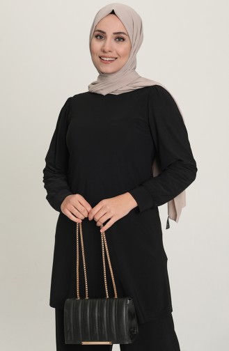 Sandy Kumaş Tunik Pantolon İkili Takım 5406-02 Siyah