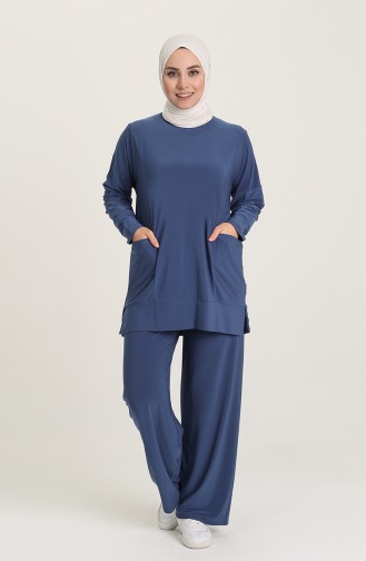 Sandy Kumaş Cepli Tunik Pantolon İkili Takım 5407-02 İndigo