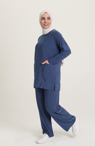 Sandy Kumaş Cepli Tunik Pantolon İkili Takım 5407-02 İndigo