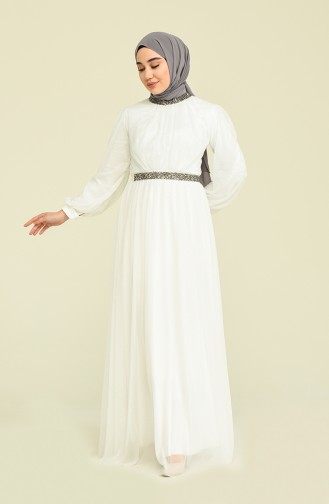 White Hijab Evening Dress 5501-20