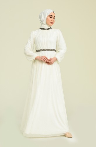 Ecru Hijab Evening Dress 5501-21