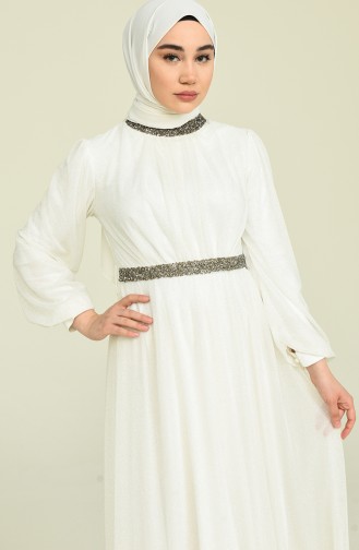 Ecru Hijab Evening Dress 5501-21