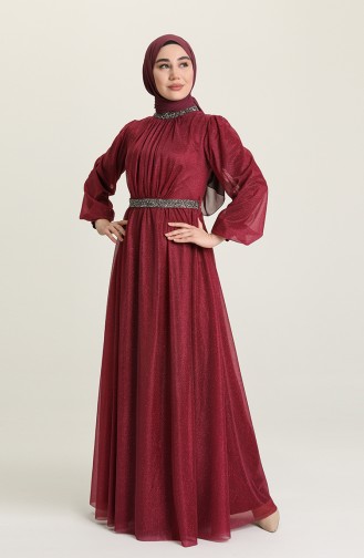 Dark Plum Hijab Evening Dress 5501-22