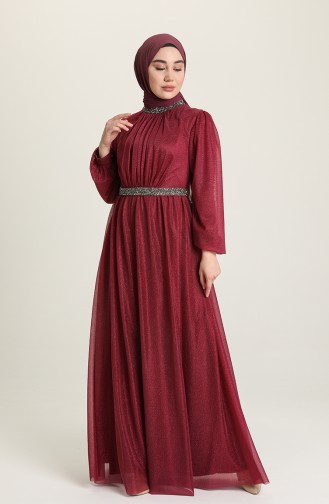 Dark Plum Hijab Evening Dress 5501-22