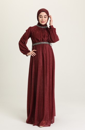 Dark Claret Red Hijab Evening Dress 5501-23