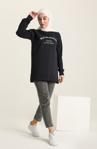 Lacivert Bisiklet Yaka Basic Örme Sweatshirt 10377 05