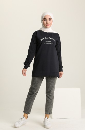 Lacivert Bisiklet Yaka Basic Örme Sweatshirt 10377 05