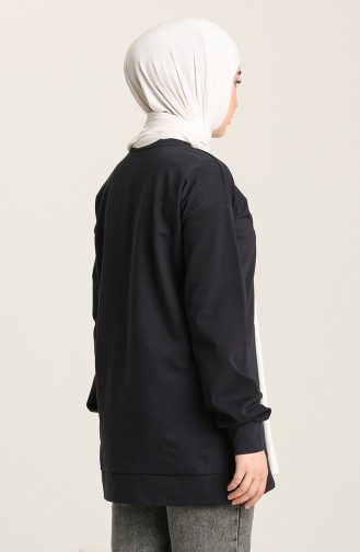 Lacivert Bisiklet Yaka Basic Örme Sweatshirt 10377 05
