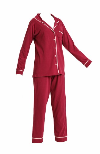 Akbeniz Kadın 100 Pamuk Penye Önden Düğmeli Uzun Kol Pijama Takım 2716 Bordo