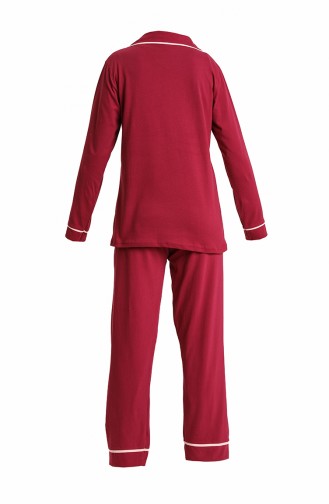 Akbeniz Kadın 100 Pamuk Penye Önden Düğmeli Uzun Kol Pijama Takım 2716 Bordo