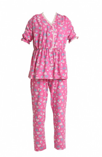 Akbeniz Kadın 100 Pamuk Penye Pileli Pijama Takım 17108 Fuşya