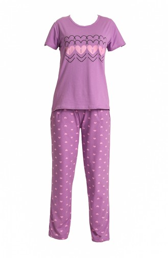 Akbeniz Kadın 100 Pamuk Penye Kısa Kol Pijama Takım 3451 Lila