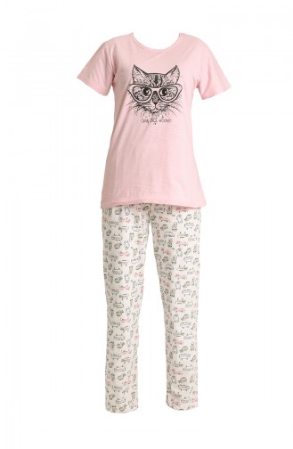 Akbeniz Kadın 100 Pamuk Penye Kısa Kol Pijama Takım 3440 Pembe