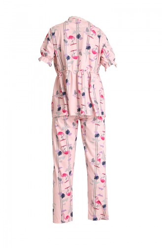Akbeniz Kadın 100 Pamuk Penye Pileli Pijama Takım 17105 Pudra