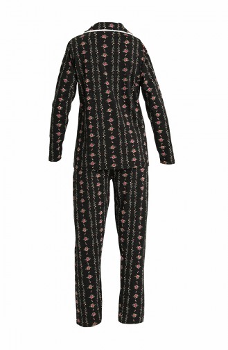 Akbeniz Kadın 100 Pamuk Önden Düğmeli Uzun Kol Pijama Takım 2763 Siyah