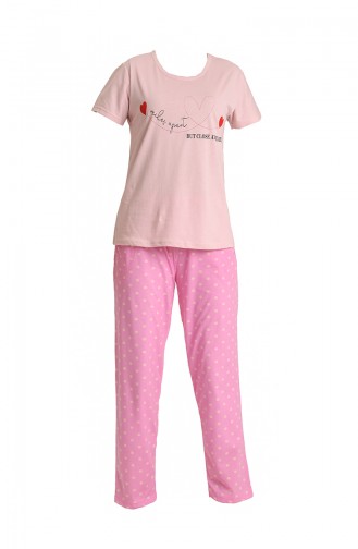 Akbeniz Kadın 100 Pamuk Penye Kısa Kol Pijama Takım 3449 Somon