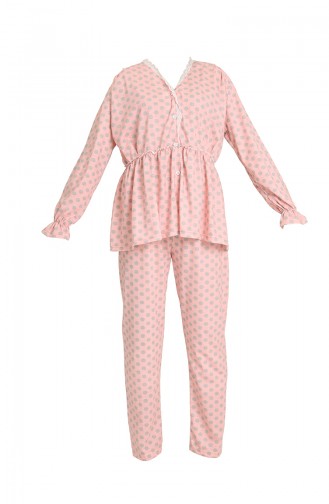 Akbeniz Kadın 100 Pamuk Penye Pileli Pijama Takım 17100 Somon