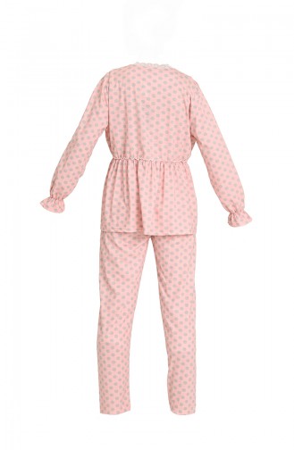 Akbeniz Kadın 100 Pamuk Penye Pileli Pijama Takım 17100 Somon