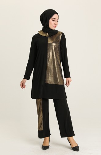 Sandy Tunik Pantolon İkili Takım 80037-02 Siyah Gold