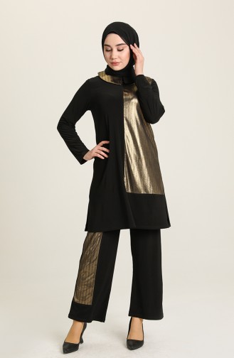 Sandy Tunik Pantolon İkili Takım 80037-02 Siyah Gold