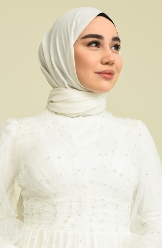 Ecru Hijab Evening Dress 3405-08