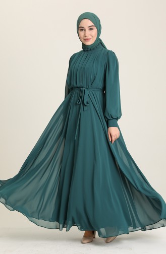 Petrol Hijab Evening Dress 4826-17