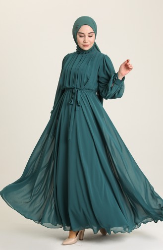 Petrol Hijab Evening Dress 4826-17