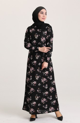 Desenli Elbise 1775-01 Siyah Pembe