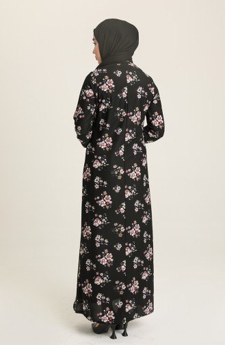 Desenli Elbise 1775-01 Siyah Pembe