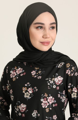 Desenli Elbise 1775-01 Siyah Pembe