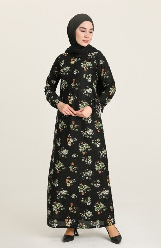 Desenli Elbise 1775-02 Siyah Haki