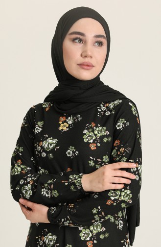 Desenli Elbise 1775-02 Siyah Haki