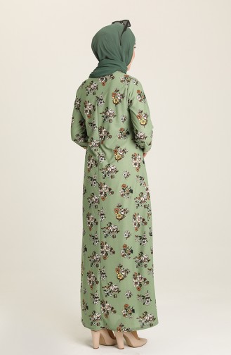 Desenli Elbise 1775-04 Çağla Yeşili