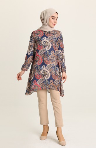 Desenli Tunik 5708-03 Lacivert