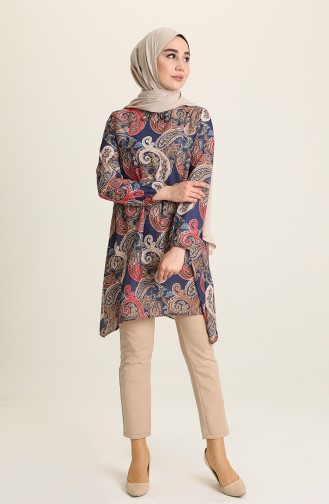 Desenli Tunik 5708-03 Lacivert