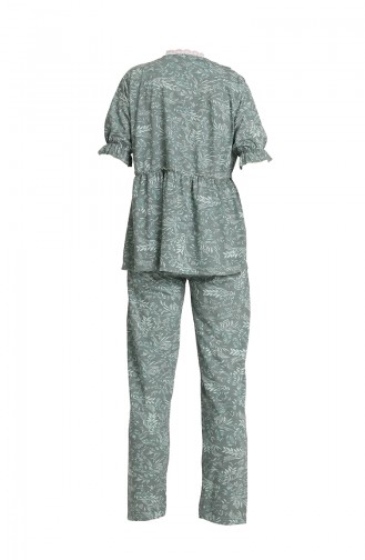 Akbeniz Kadın 100 Pamuk Penye Pileli Pijama Takım 17104 Yeşil
