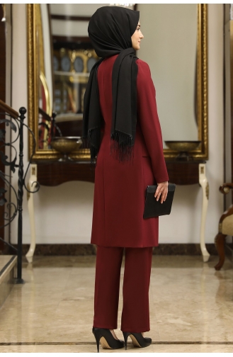 Asil Tunik Pantolon İkili Tesettür Takım RBS1000-01 Bordo