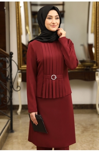 Asil Tunik Pantolon İkili Tesettür Takım RBS1000-01 Bordo