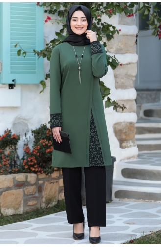 Asya Tunik Pantolon İkili Tesettür Takım RBS1002-02 Haki