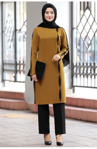 Elif Tunik Pantolon İkili Tesettür Takım RBS1006-05 Yağ Yeşili