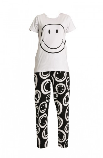 Akbeniz Kadın 100 Pamuk Penye Kısa Kol Pijama Takım 3324 Beyaz