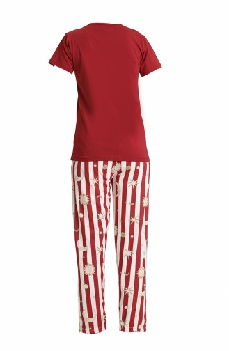 Akbeniz Kadın 100 Pamuk Penye Kısa Kol Pijama Takım 3448 Kırmızı